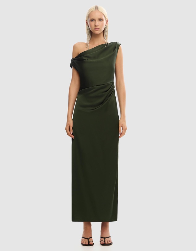 significant other green dress Significant Other Green Angela Satin One Shoulder Maxi Dress