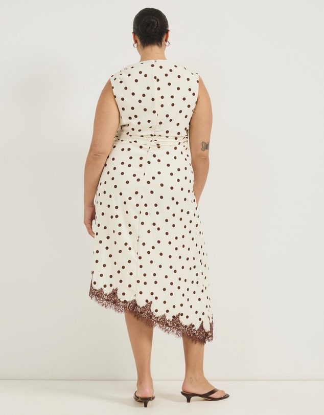 Atmos&Here Curvy - Polka Dot Midi Dress With Lace Trim