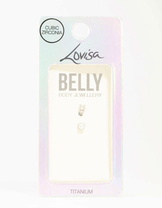 Lovisa - Titanium Mini Round Cubic Zirconia Belly Bar