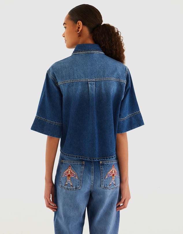 Farm Rio - Porcelain Birds Denim Shirt