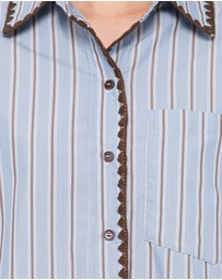 Petal & Pup - Mila Button Up Shirt - Blue/Brown Stripe