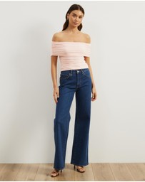 Atmos&Here - Elka Short Sleeve Mesh Off Shoulder Top