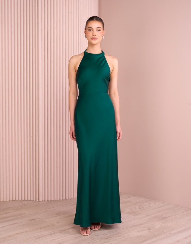 knee length dresses for ladies Solene Black High-Neck Maxi Dress With Wrap And Drape Detail – Club L  London main image 1