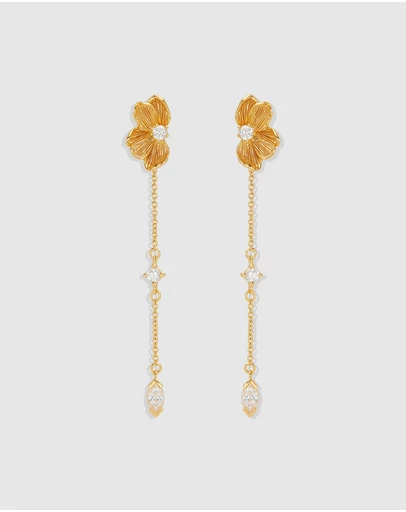 By Charlotte - Serene Lotus Chain Earrings