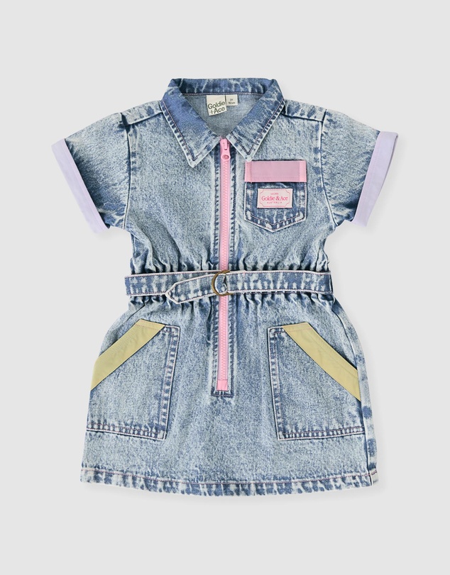 Goldie + Ace - Pastel Pop Piper Denim Belted Dress - Babies-Kids