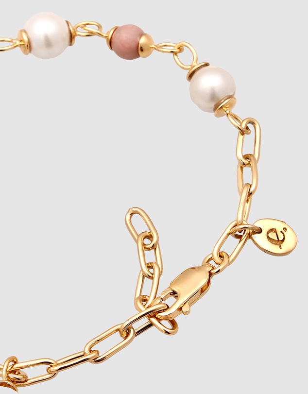 Elli Jewelry - Bracelet Rhodonite Shell Pearl 925 Sterling Silver Gold-Plated