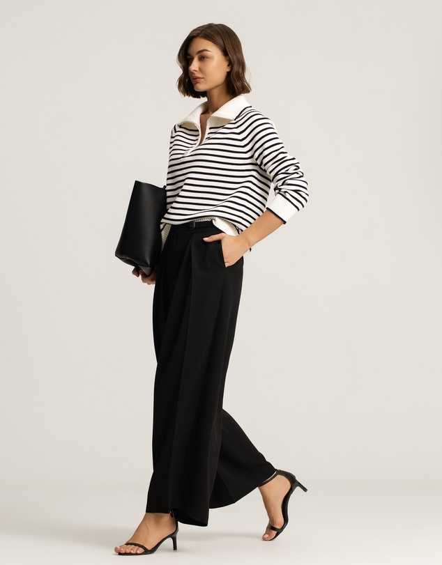 IDA+S - Ines Merino Stripe Quarter-Zip Knit