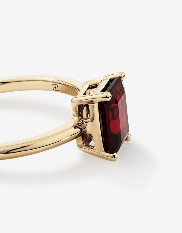 Michael Hill - Emerald Cut Red Garnet Gemstone Solitaire Ring in 10kt Yellow Gold