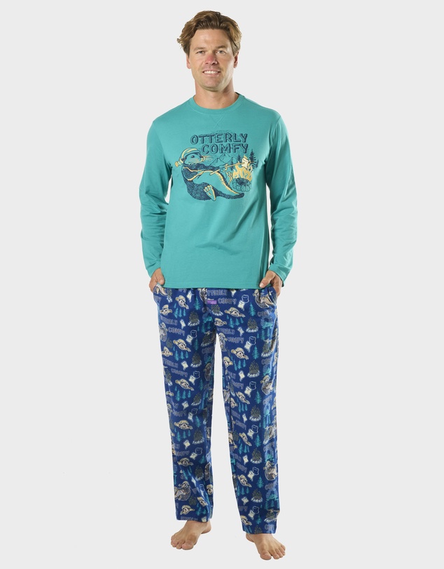 Mitch Dowd - Mens Otterly Comfy Cotton Sleep Set - Blue Green