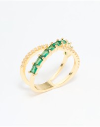 Lovisa - Gold Plated Green Cubic Zirconia Criss Cross Ring