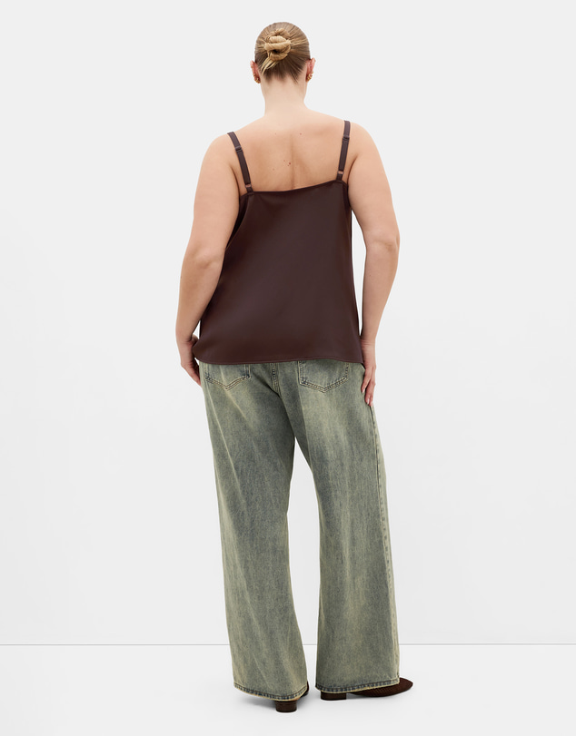 City Chic - Plus size Cowl Neck Satin Cami - chocolate