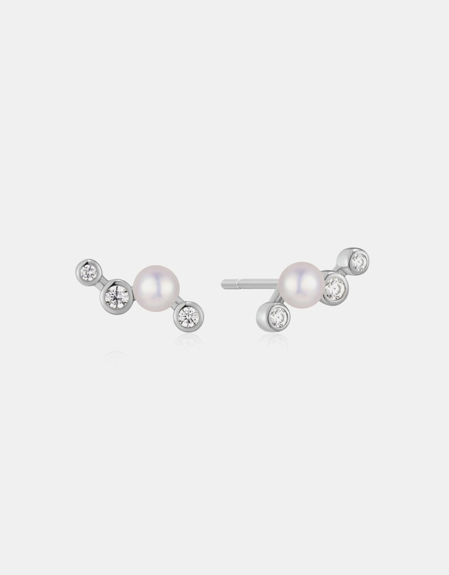 Ania Haie - Ania Haie Silver Zig-Zag Shell Pearl Stud Earrings