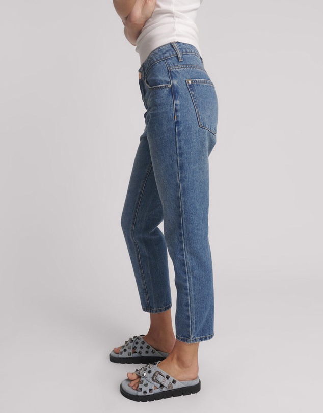 ONE TEASPOON - Slims High Waist Cropped Straight Slim Fit Denim Jeans - Blue Love