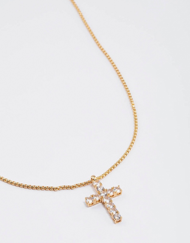 Lovisa - Waterproof Gold Plated Stainless Steel Cubic Zirconia Cross Necklace