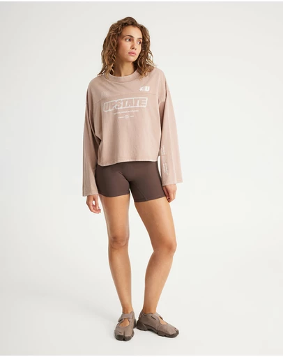 Upstate - Retro Sport Long Sleeve Tee - Moccha