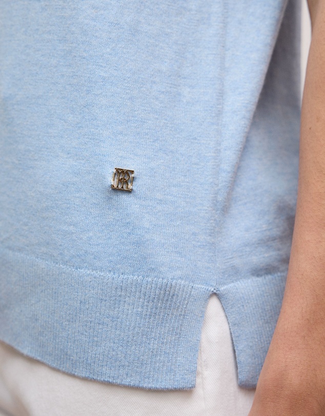 Trenery - Cotton Cashmere Half Sleeve Polo in Soft Blue