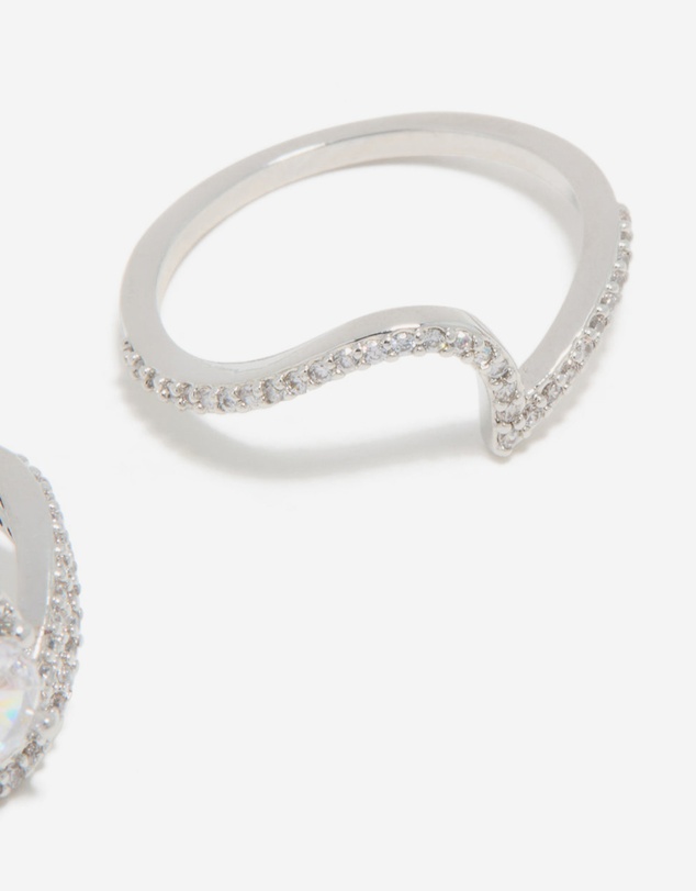 Lovisa - Silver Cubic Zirconia Puzzle Stacking Rings 2-Pack