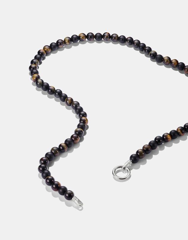 THOMAS SABO - Stainless Steel Obsidian and Tiger's Eye Bead Necklace