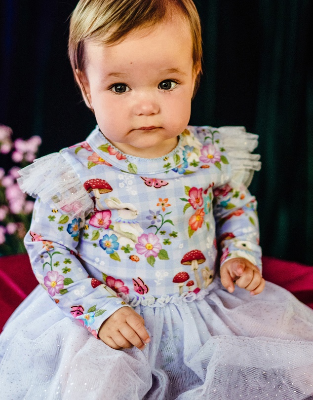 Fleur Harris - 'Curious Bunny' Long Sleeve Tutu Bodysuit Dress in Cornflower