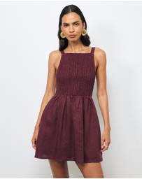 AERE - Mia Shirred Linen Mini Dress