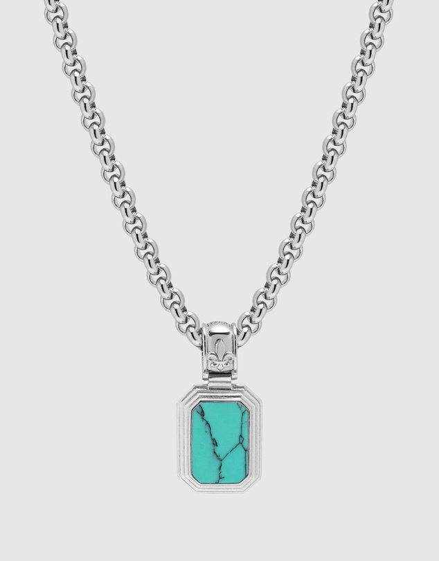 Nialaya Jewellery - Men's Sterling Silver Necklace with Two-in-One Turquoise & Black Onyx Pendant