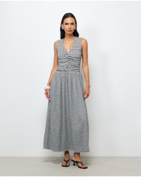 AERE - Anka Gingham Ruched Midi Dress