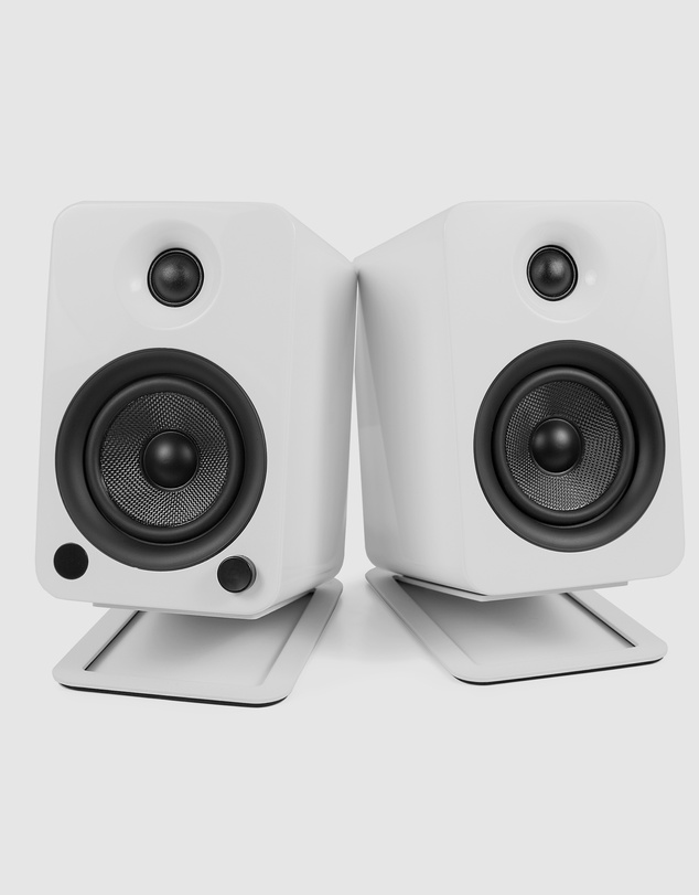 iWorld - Kanto S4W Angled Desktop Speaker Stands for Midsize Speakers - Pair, White