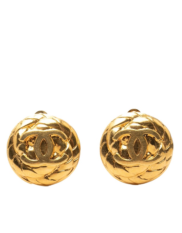 Pre-Loved by Azura Reborn - Pre-Loved CC Quilted Gold Plated Round Clip On Earrings