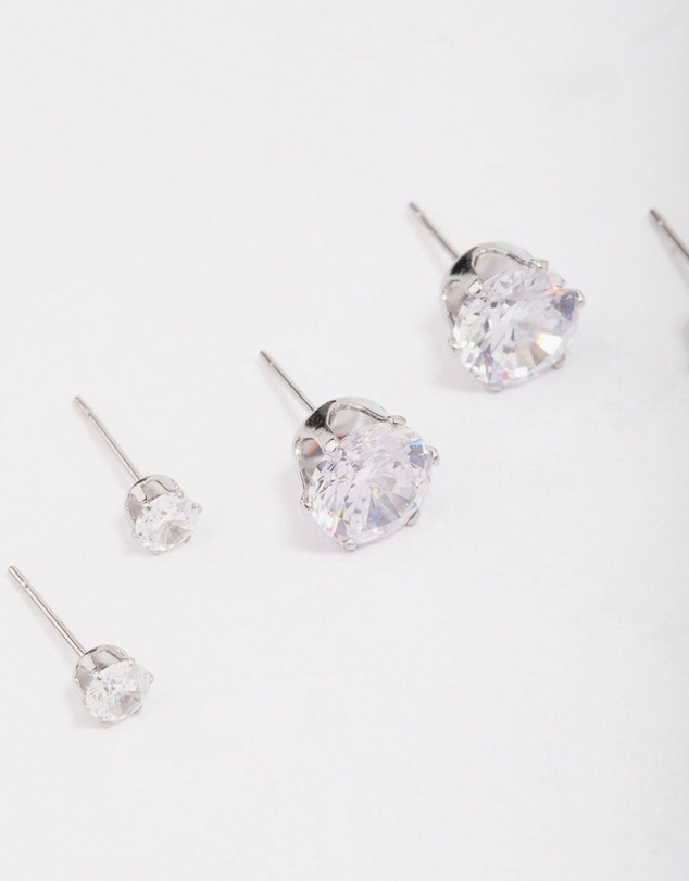 Lovisa - Waterproof Stainless Steel Graduating Cubic Zirconia Earring 3-Pack