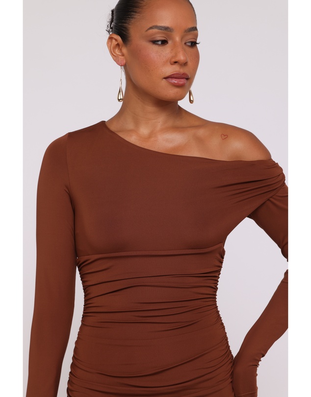 Petal & Pup - Jenna Off Shoulder Maxi Dress - Brown