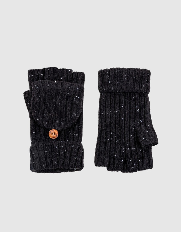 DENTS - Ribbed Knit Fingerless Gloves with Mitten Flap