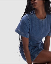 TOPSHOP - Denim Short Sleeved Structured Mini Dress