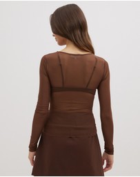Dazie - Lay Low Check Mesh LS Top