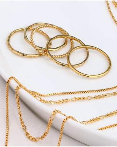 Elli Jewelry - Ring Stacking Band Set of 5 in 925 Sterling Silver Gold Plated