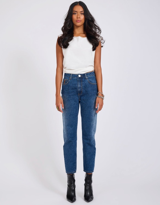 ONE TEASPOON - Slims High Waist Cropped Slim Fit Denim Jeans - Blue Paisley