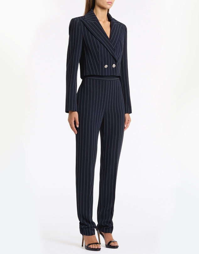 Carla Zampatti - Navy Pinstripe Cropped Jacket