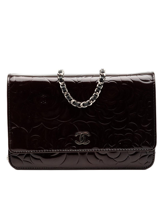 Pre-Loved by Azura Reborn - Pre-Loved CC Embossed Patent Camellia Wallet On Chain