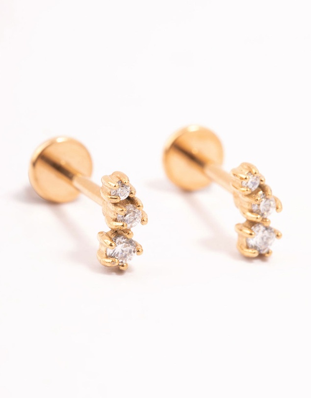 Lovisa - Gold Plated Surgical Steel Trio Cubic Zirconia Flat Backs
