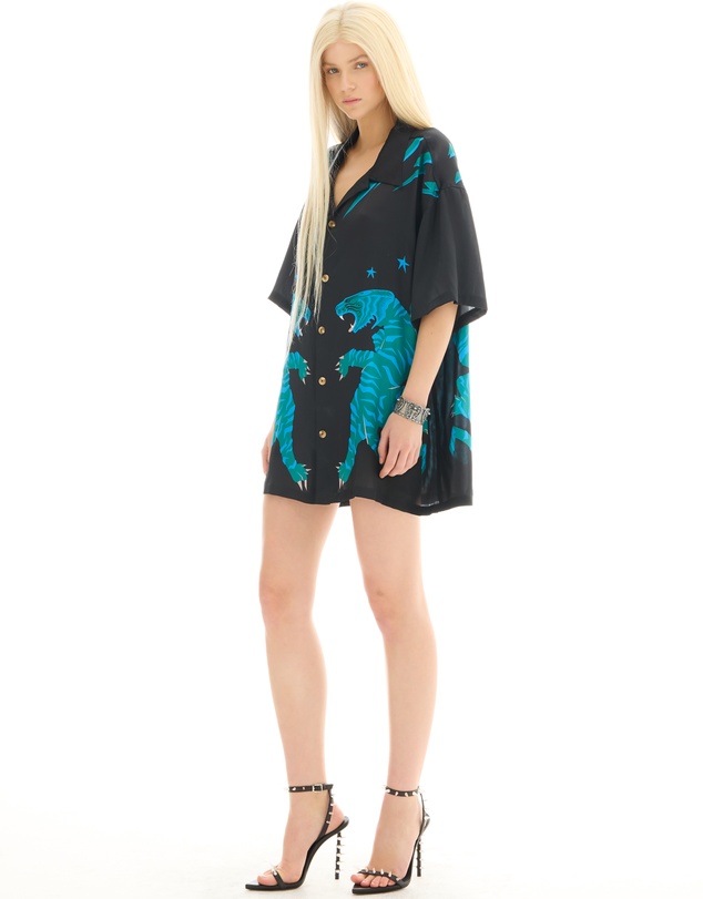 THE TALES - Osaka Tiger Silk Shirt Dress