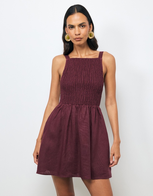 AERE - Mia Shirred Linen Mini Dress