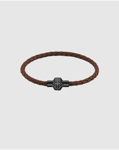Philipp Plein - Plein Tag Silver-Tone  Brown Leather Bracelet