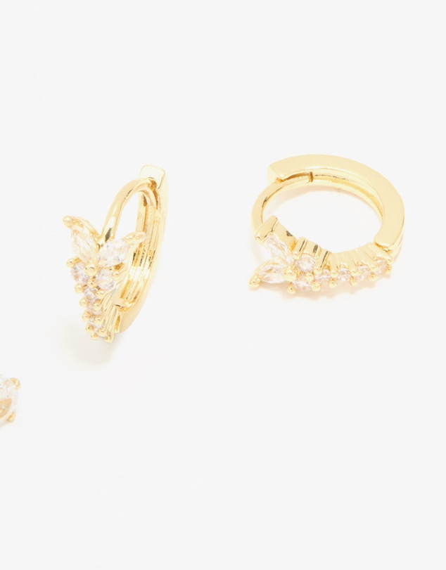 Lovisa - Gold Plated Cubic Zirconia Butterfly Huggie & Stud Earrings 2-Pack
