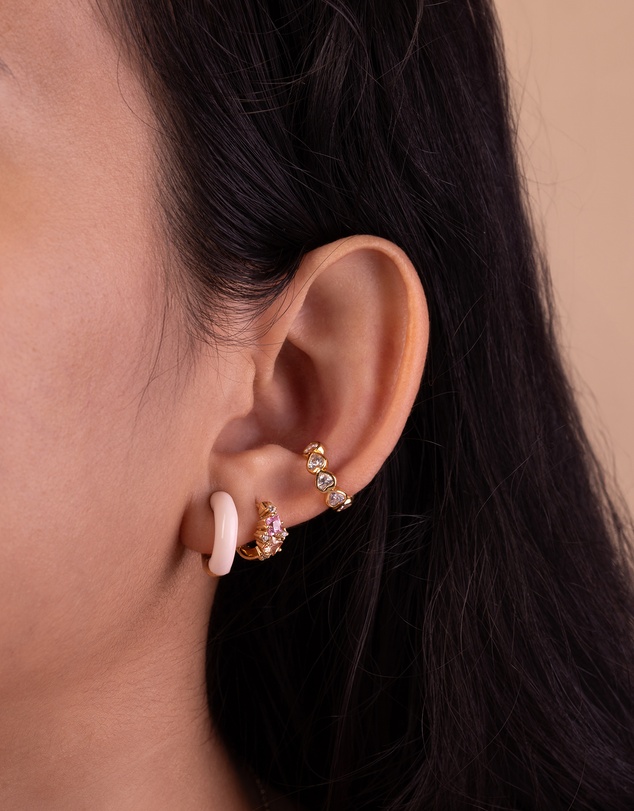 Wanderlust + Co - Rainbow Gem Gold 7mm Baby Huggie Earrings