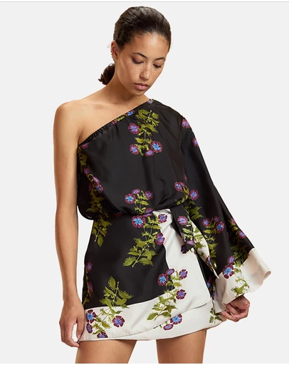 Cynthia Rowley - One Shoulder Mini Silk Dress