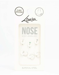 Lovisa - Surgical Steel Pastel Cubic Zirconia Nose Stud & Ring 6-Pack