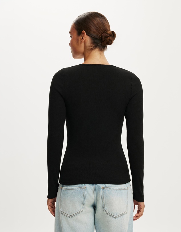Cotton On - Scoop Neck Rib Long Sleeve Top