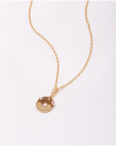 Wanderlust + Co - Donut Coffee Glazed Gold Necklace