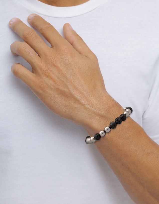 Kuzzoi - ICONIC EXCLUSIVE - Lava Beads and Pearl Bracelet in 925 Sterling Silver