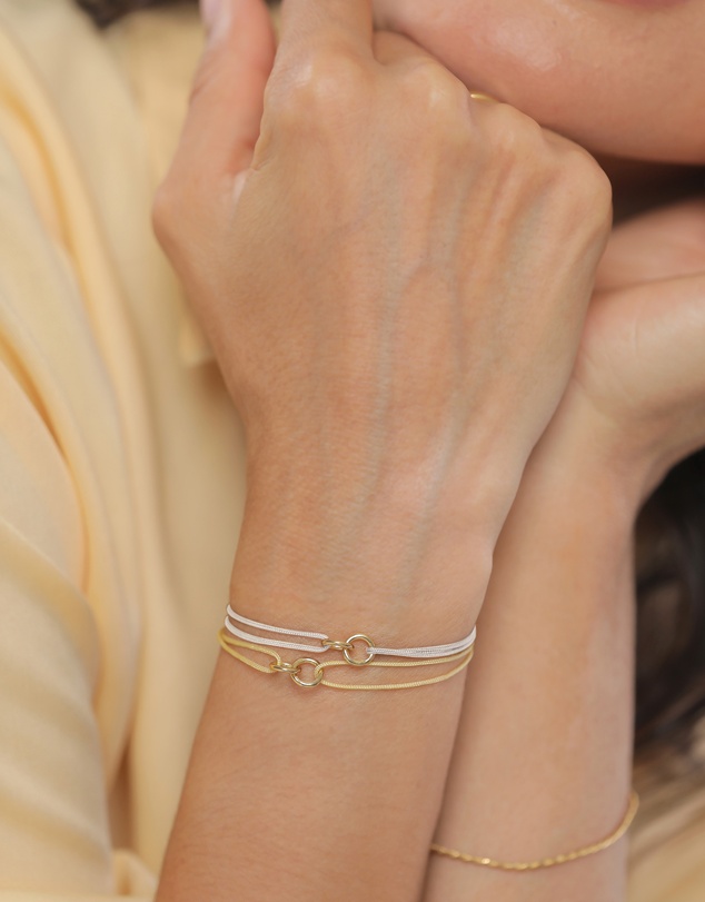 Elli Jewelry - Bracelet Set Women Circle Infinity Khaki and White 925 Sterling Silver Gold Plated
