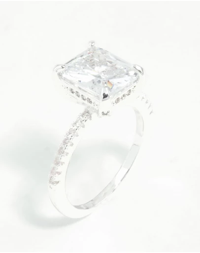 Lovisa - Silver Emerald Cut Cubic Zirconia Diamante Band Ring